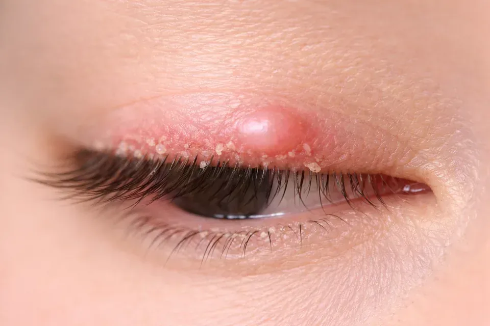 Close-up of an eyelid with a subtle bump suggesting a stye or chalazion.